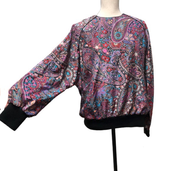 Vintage Dolman Sleeve Paisley Parachute Blouse - Picture 2 of 6